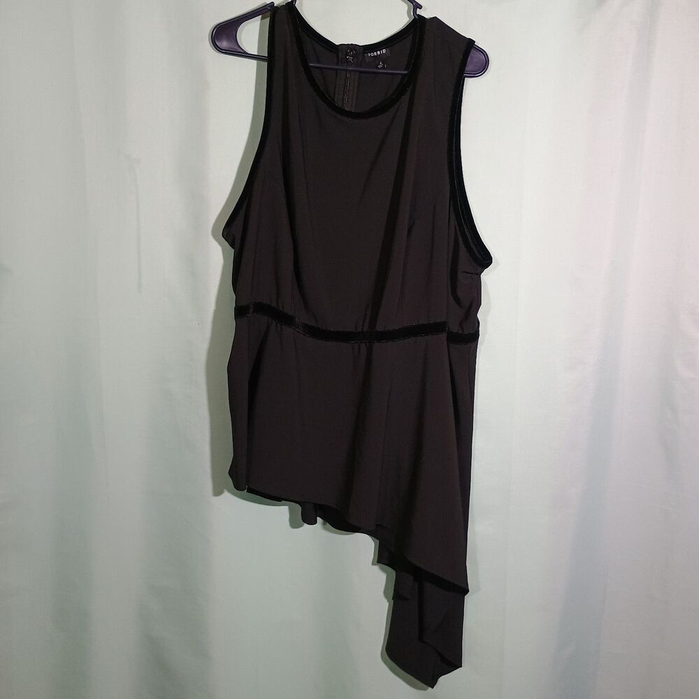 Black Sleeveless Asymmetrical Hem Blouse Sheer Overlay Dressy Top